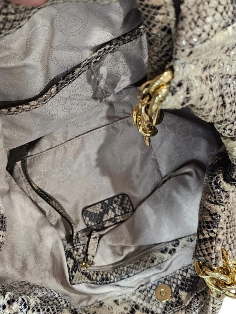 Michael Kors python embossed leather shoulder bag with a chain strap